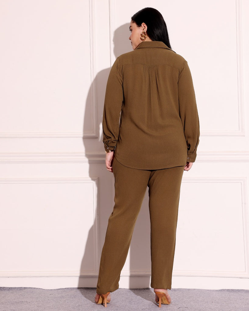Model wearing Viscose Crepe Co-ord Sets with Pattern type: Solid-1