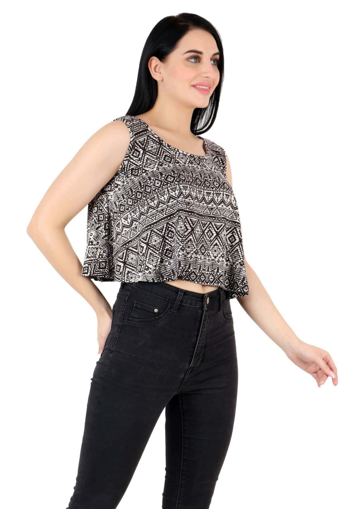Model wearing Cotton Crop Top with Pattern type: Abstract-5