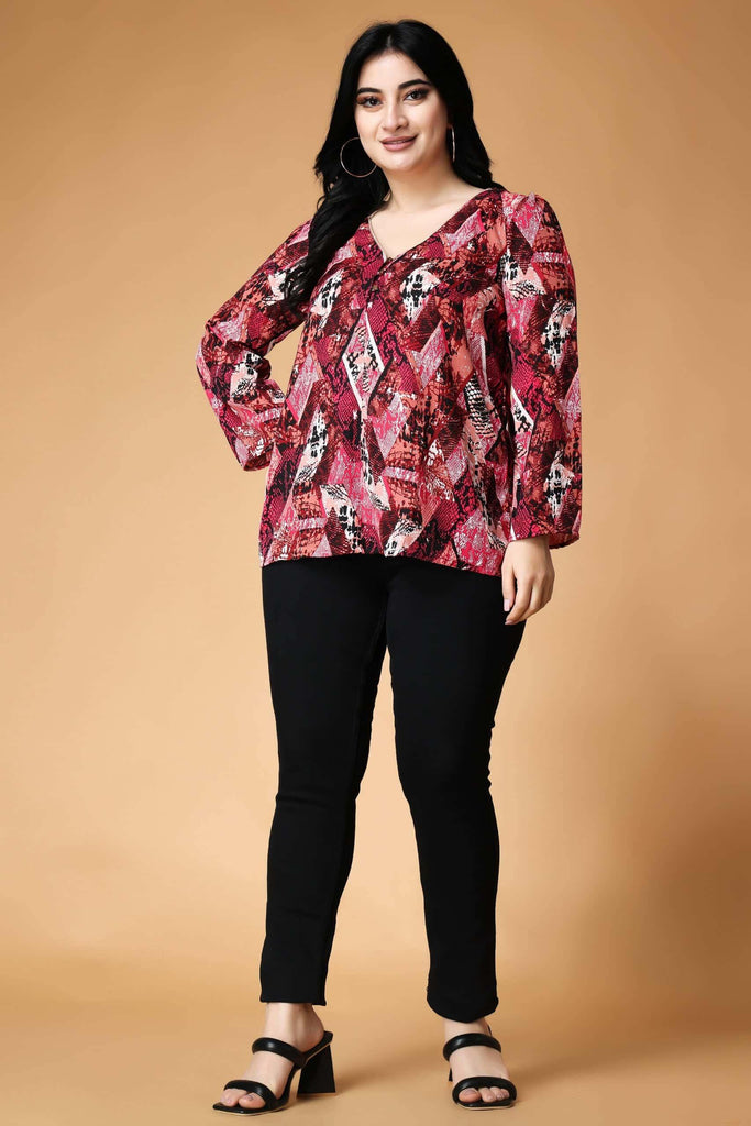 Model wearing Poly Crepe Top with Pattern type: Abstract-5