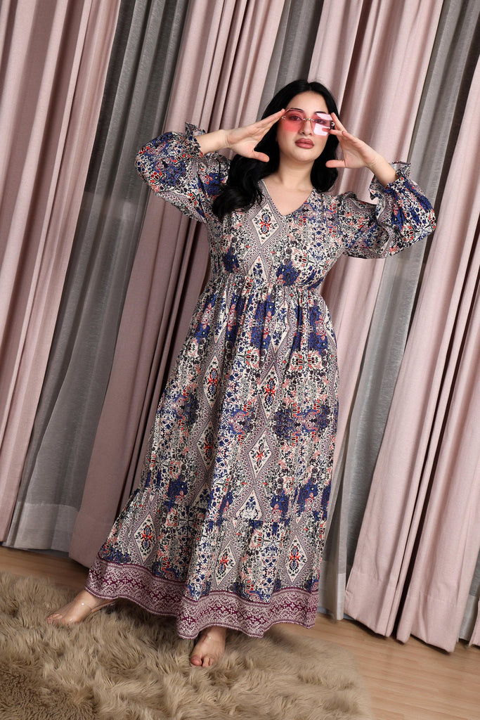 Model wearing Rayon Maxi Dress with Pattern type: Multiprint-7