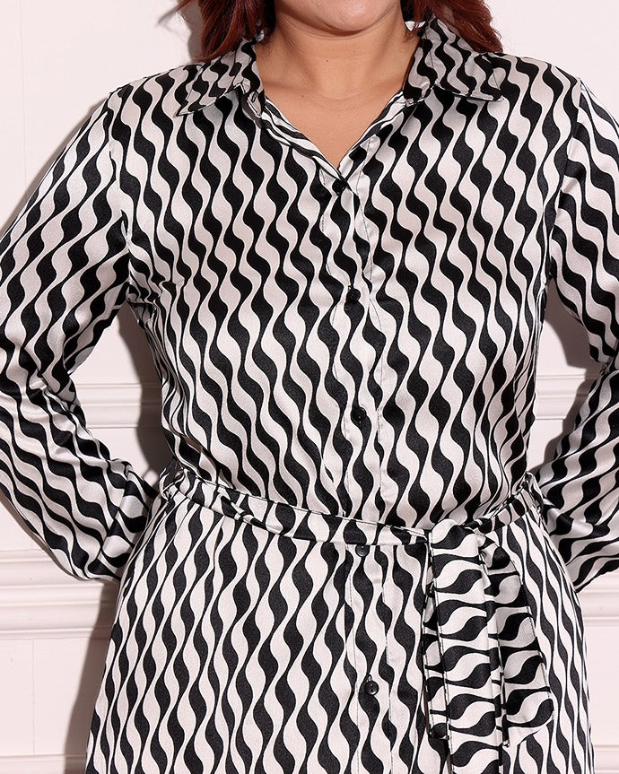 Model wearing Satin Maxi Dress with Pattern type: Waves-4