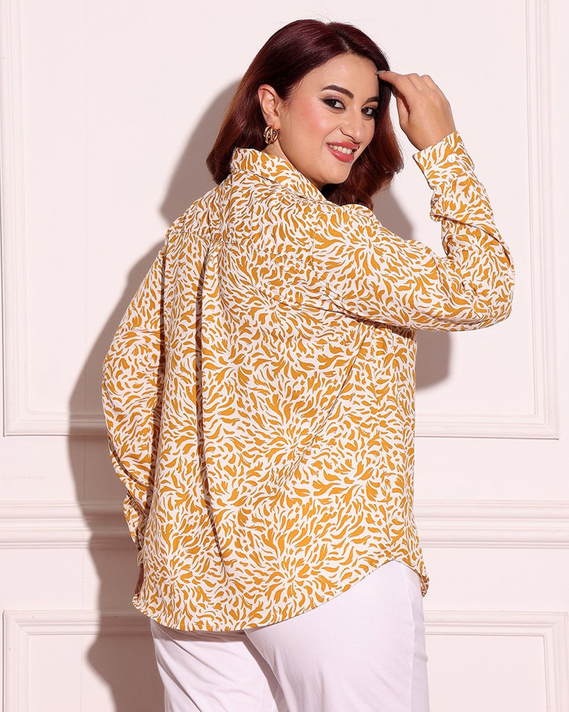 Model wearing Poly Crepe Shirt with Pattern type: Floral-1