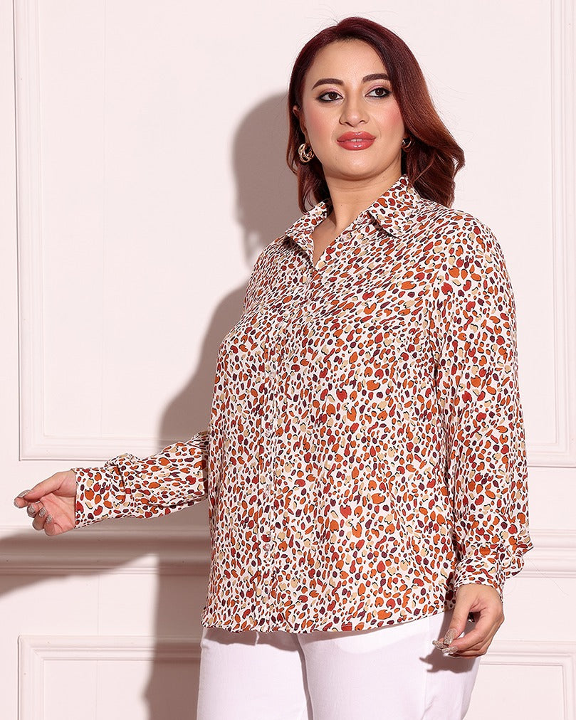 Model wearing Poly Crepe Shirt with Pattern type: Pebble-9