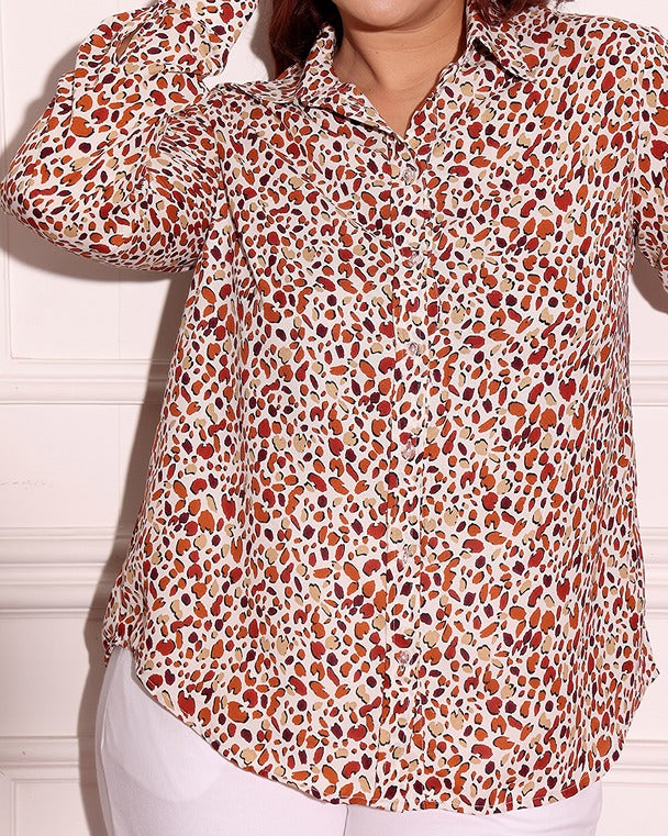 Model wearing Poly Crepe Shirt with Pattern type: Pebble-10