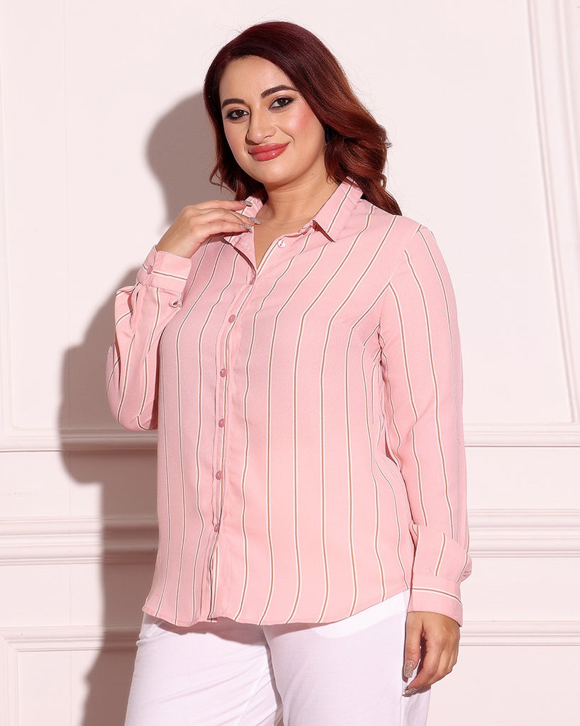 Model wearing Poly Crepe Shirt with Pattern type: Striped-3