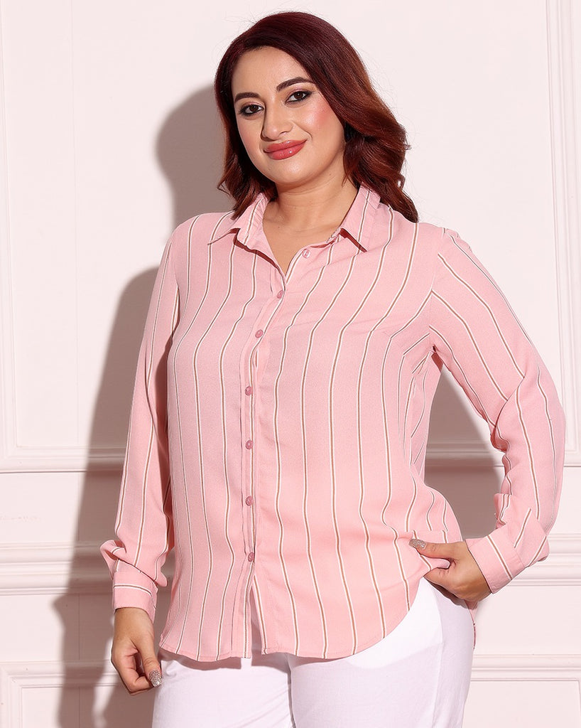 Model wearing Poly Crepe Shirt with Pattern type: Striped-4