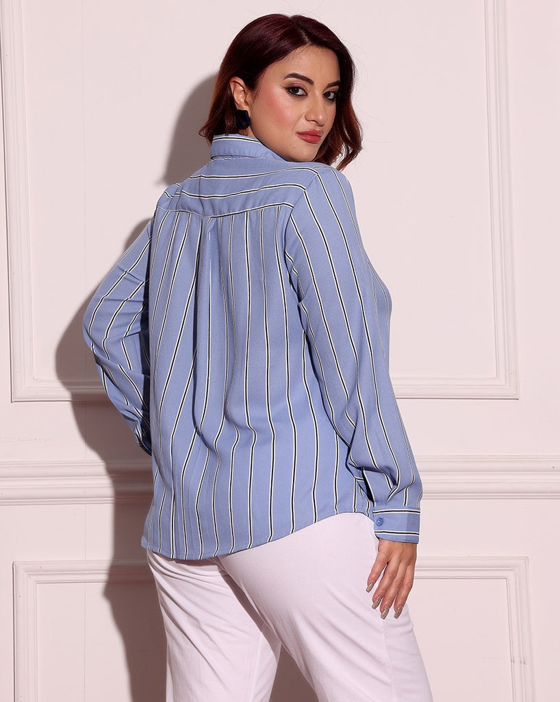 Model wearing Poly Crepe Shirt with Pattern type: Striped-7