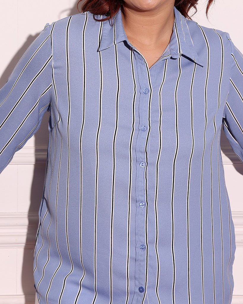 Model wearing Poly Crepe Shirt with Pattern type: Striped-9