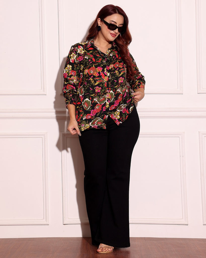 Model wearing Poly Crepe Shirt with Pattern type: Floral-7