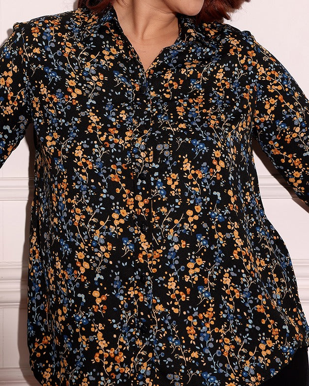 Model wearing Poly Crepe Shirt with Pattern type: Floral-4