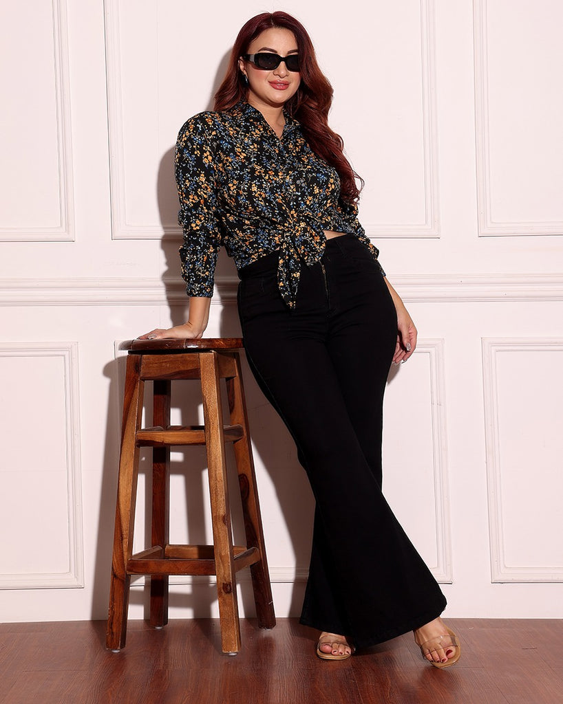 Model wearing Poly Crepe Shirt with Pattern type: Floral-6