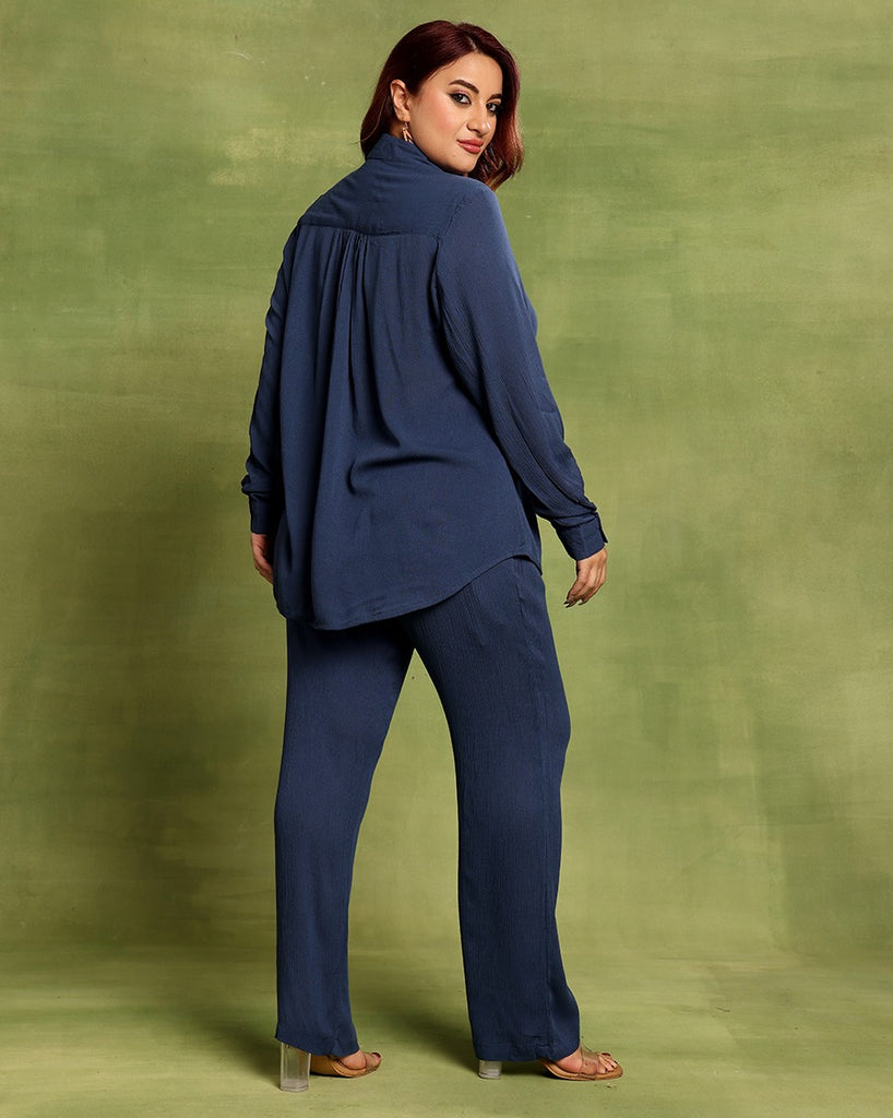 Model wearing Viscose Crepe Co-ord Set with Pattern type: Solid-1