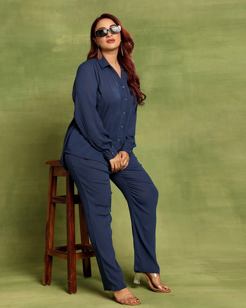 Model wearing Viscose Crepe Co-ord Set with Pattern type: Solid-6