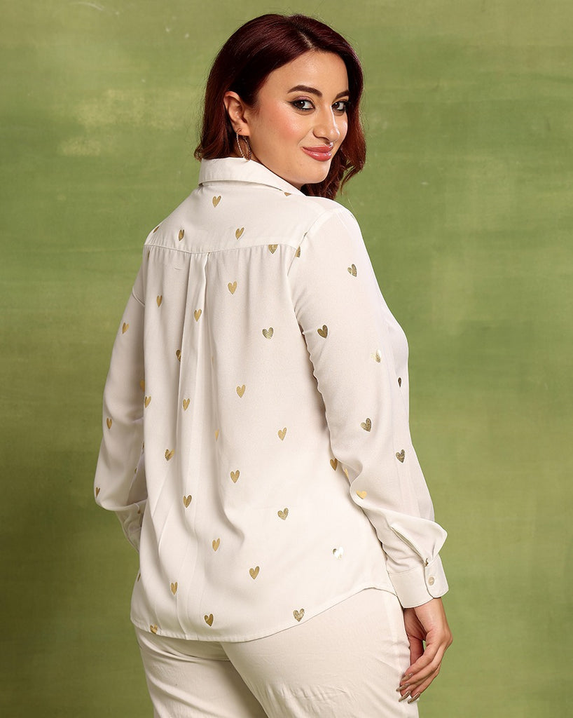 Model wearing Polyster Georgette Shirt with Pattern type: Heart-1