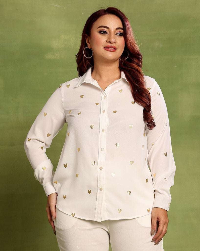 Model wearing Polyster Georgette Shirt with Pattern type: Heart-2