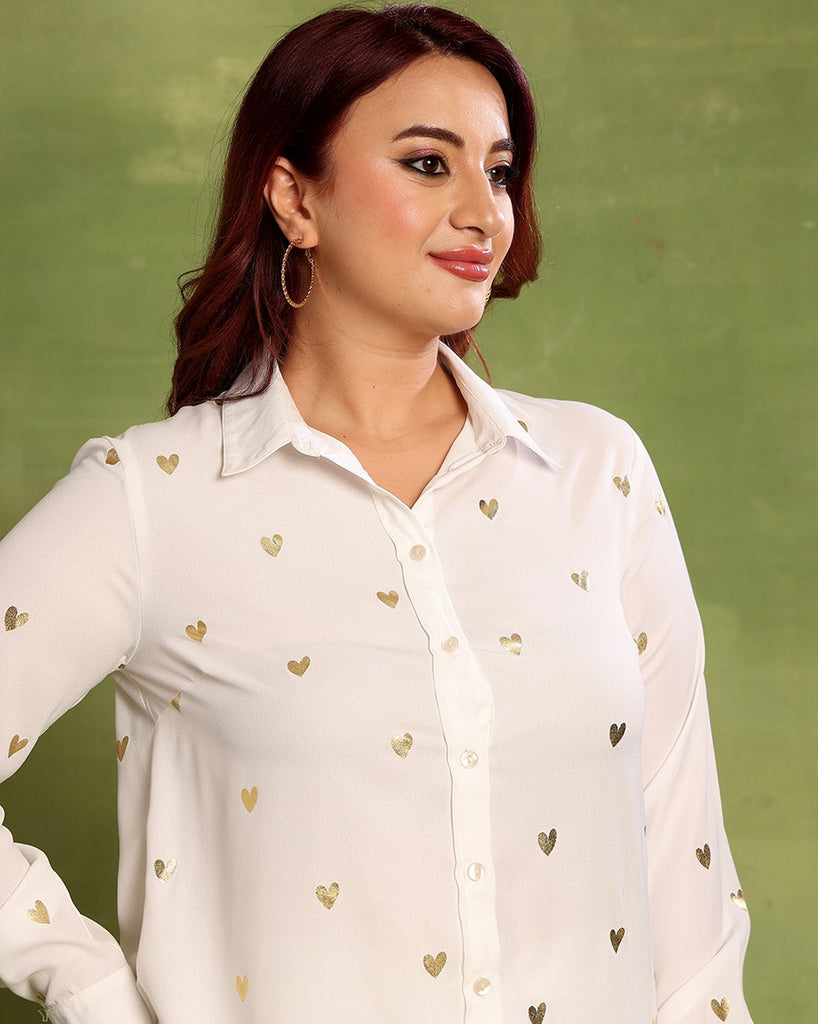 Model wearing Polyster Georgette Shirt with Pattern type: Heart-4