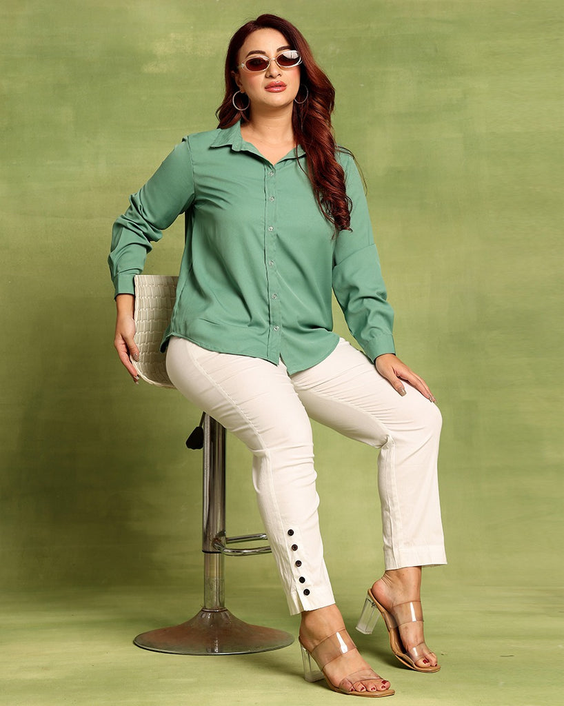 Model wearing Poly Crepe Shirt with Pattern type: Solid-5