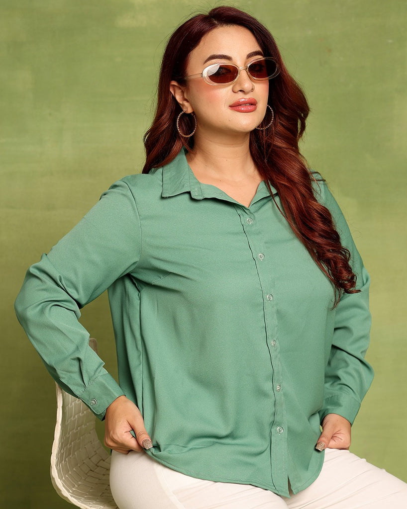 Model wearing Poly Crepe Shirt with Pattern type: Solid-6