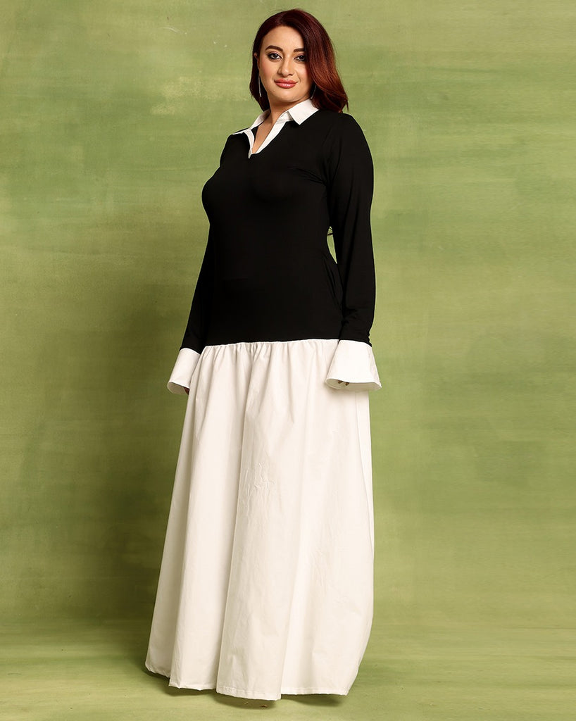 Model wearing Cotton Blended Maxi Dress with Pattern type: Solid-4