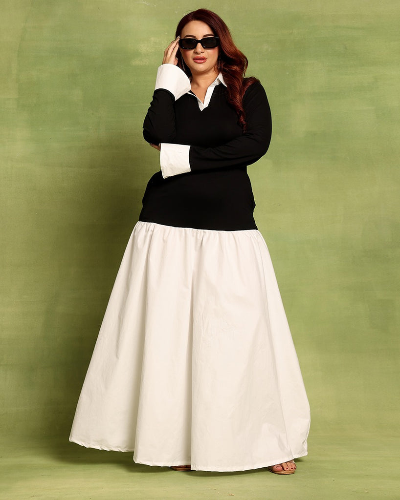 Model wearing Cotton Blended Maxi Dress with Pattern type: Solid-6