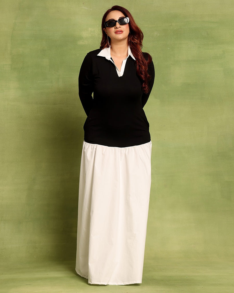 Model wearing Cotton Blended Maxi Dress with Pattern type: Solid-7