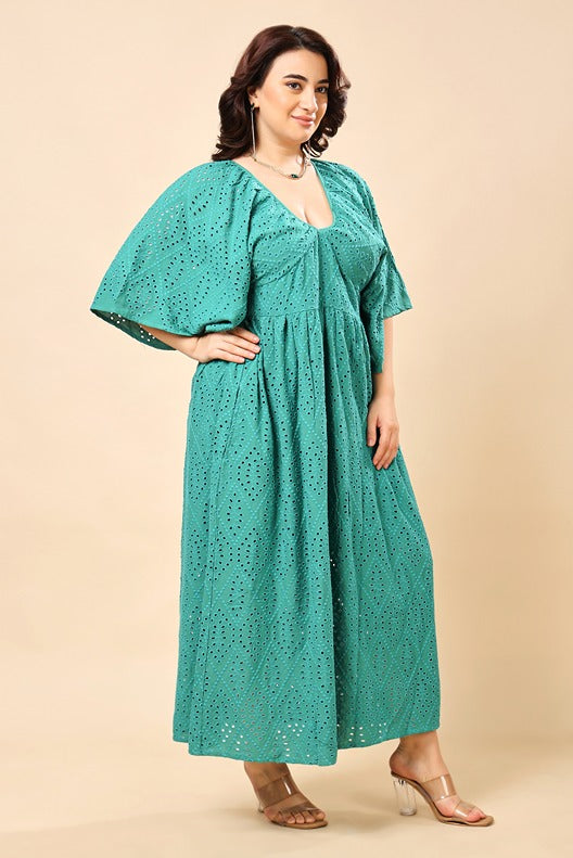 Model wearing Cotton Maxi Dress with Pattern type: Solid-11