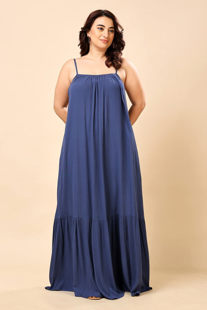 Model wearing Viscose Crepe Maxi Dress with Pattern type: Solid-1