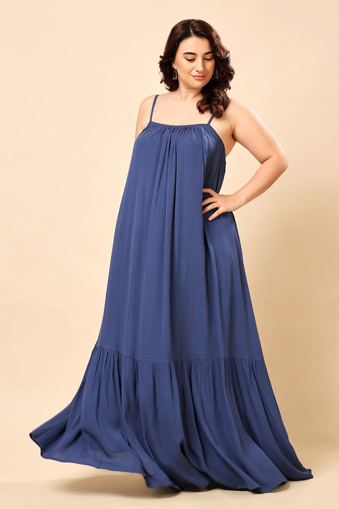 Model wearing Viscose Crepe Maxi Dress with Pattern type: Solid-2
