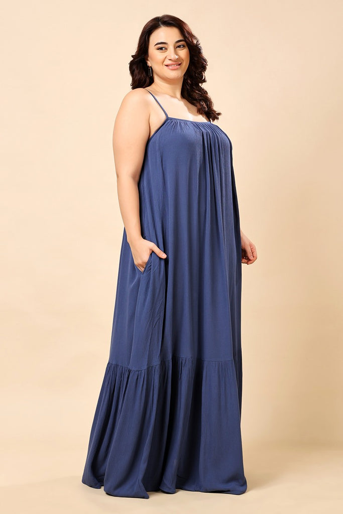 Model wearing Viscose Crepe Maxi Dress with Pattern type: Solid-3