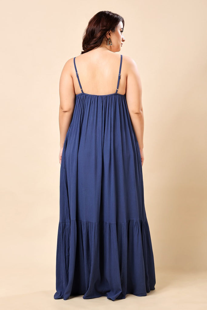 Model wearing Viscose Crepe Maxi Dress with Pattern type: Solid-6
