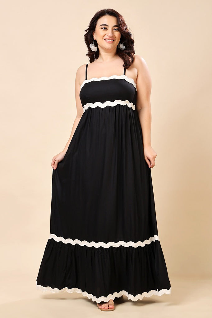 Model wearing Rayon Maxi Dress with Pattern type: Solid-1