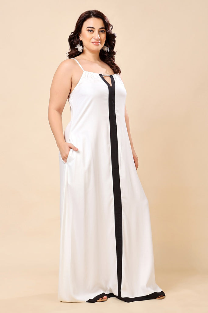 Model wearing Rayon Maxi Dress with Pattern type: Solid-2