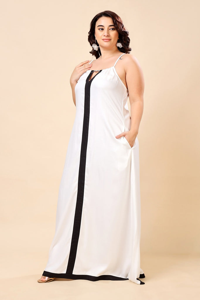 Model wearing Rayon Maxi Dress with Pattern type: Solid-3