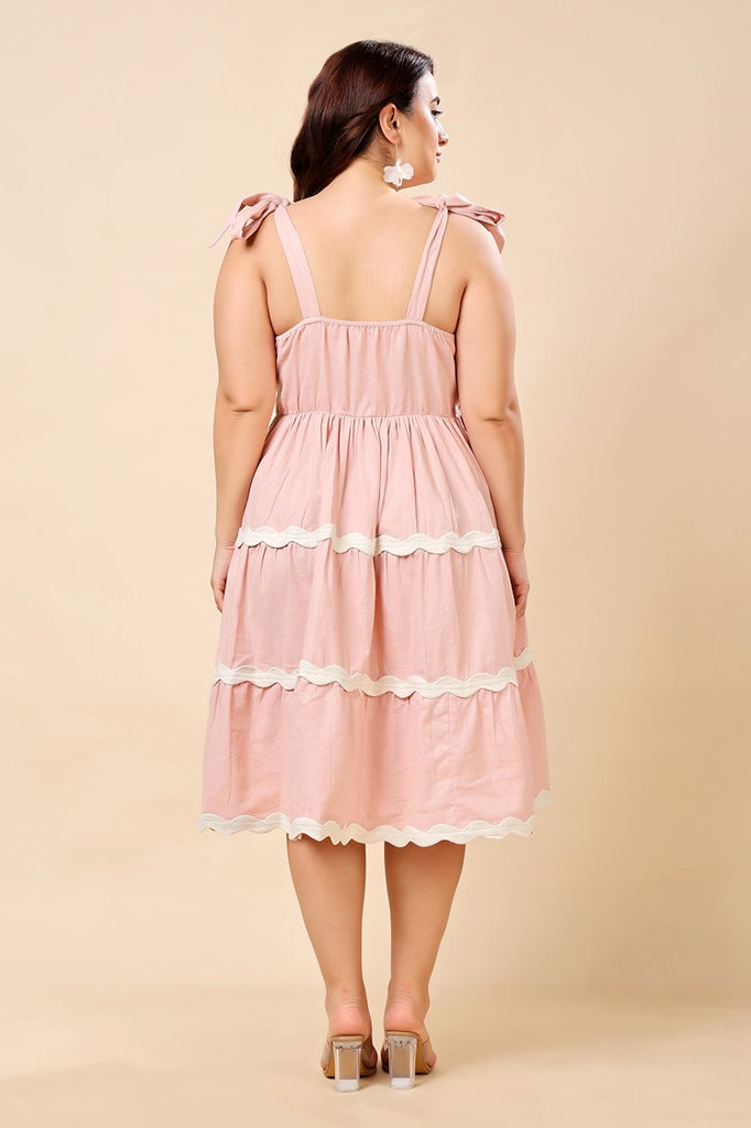 Model wearing Linen Mini Dress with Pattern type: Solid-5