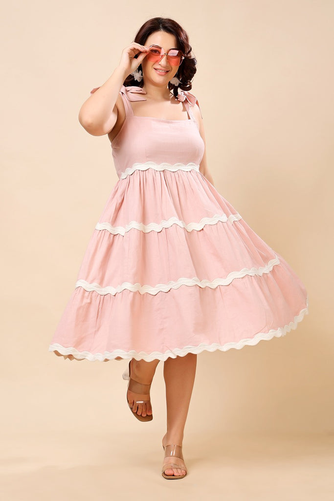 Model wearing Linen Mini Dress with Pattern type: Solid-8