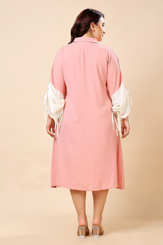 Model wearing Poly Crepe Midi Dress with Pattern type: Solid-6