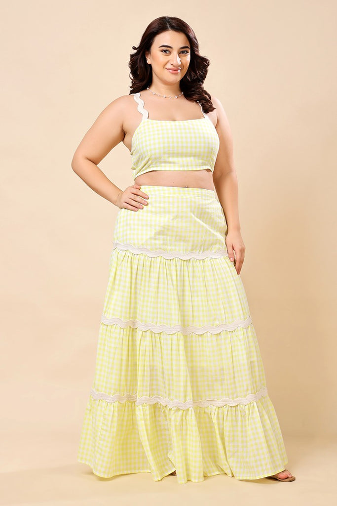 Model wearing Cotton Co-ord Set with Pattern type: Checked-2