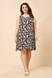 Black & White Leaf Printed Dress with Cape