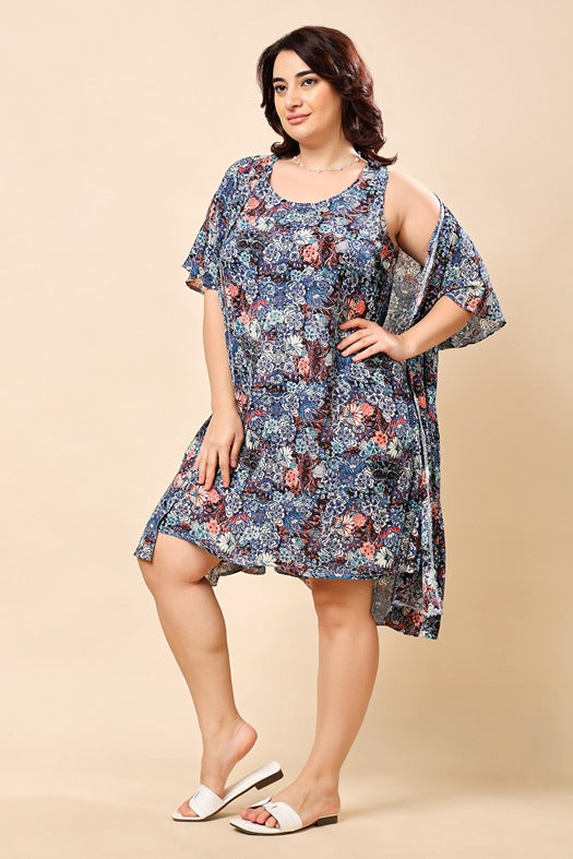 Model wearing Viscose Crepe Mini Dress with Pattern type: Floral-3