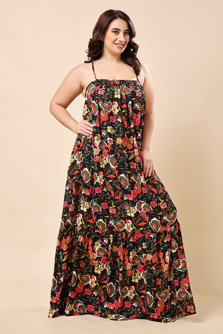 Model wearing Poly Crepe Maxi Dress with Pattern type: Floral-2
