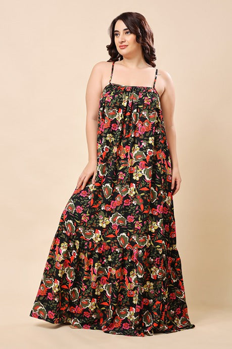 Model wearing Poly Crepe Maxi Dress with Pattern type: Floral-3
