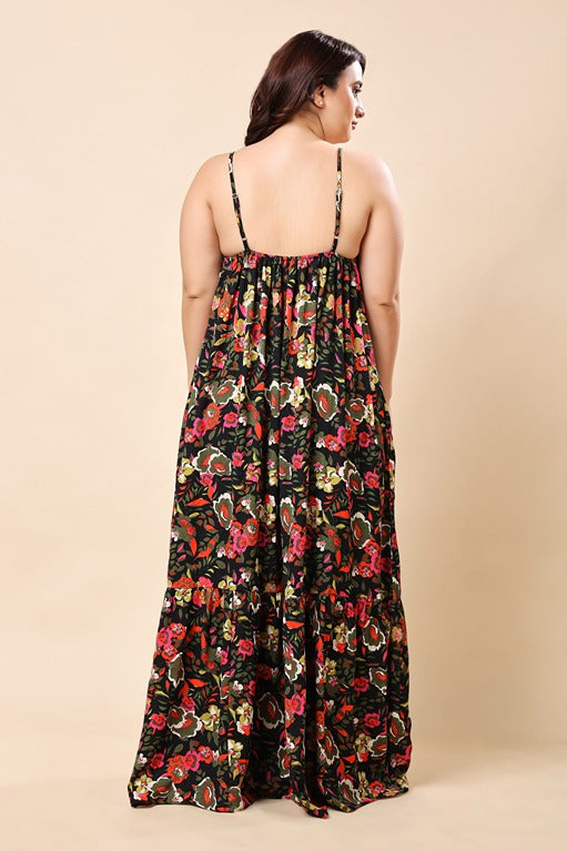 Model wearing Poly Crepe Maxi Dress with Pattern type: Floral-5