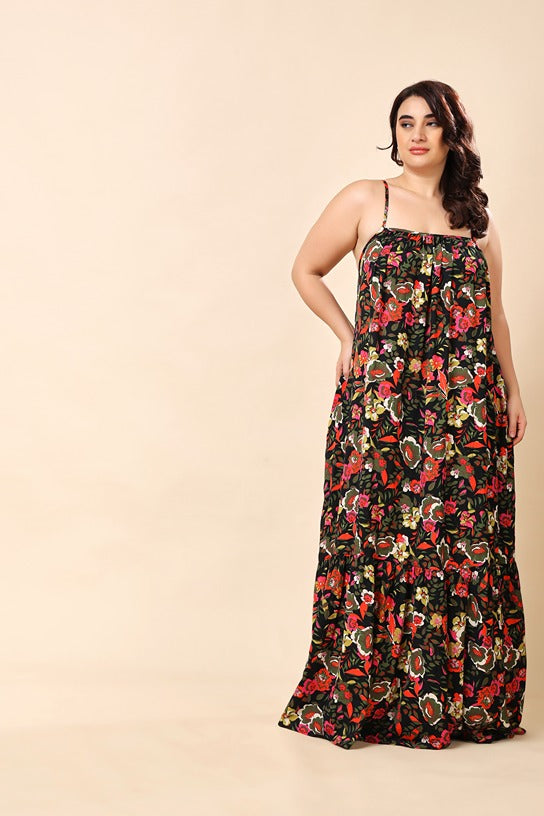 Model wearing Poly Crepe Maxi Dress with Pattern type: Floral-6