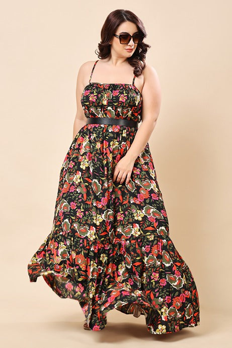Model wearing Poly Crepe Maxi Dress with Pattern type: Floral-8
