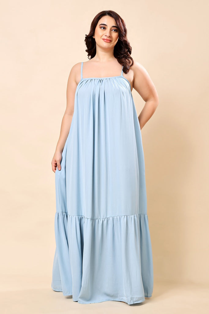 Model wearing Viscose Crepe Maxi Dress with Pattern type: Solid-9