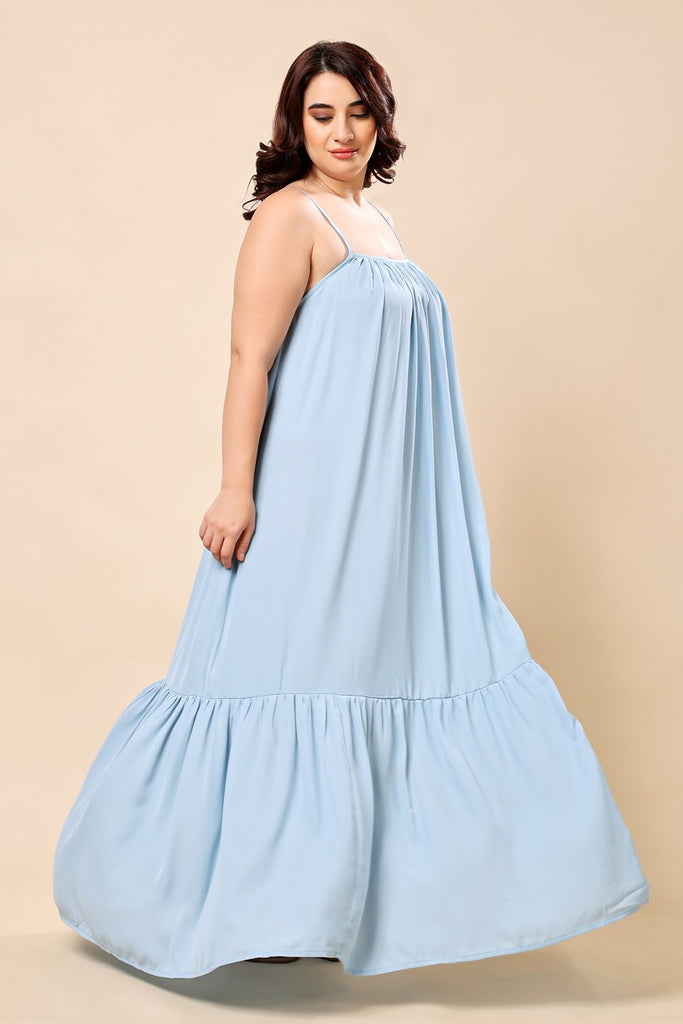 Model wearing Viscose Crepe Maxi Dress with Pattern type: Solid-11