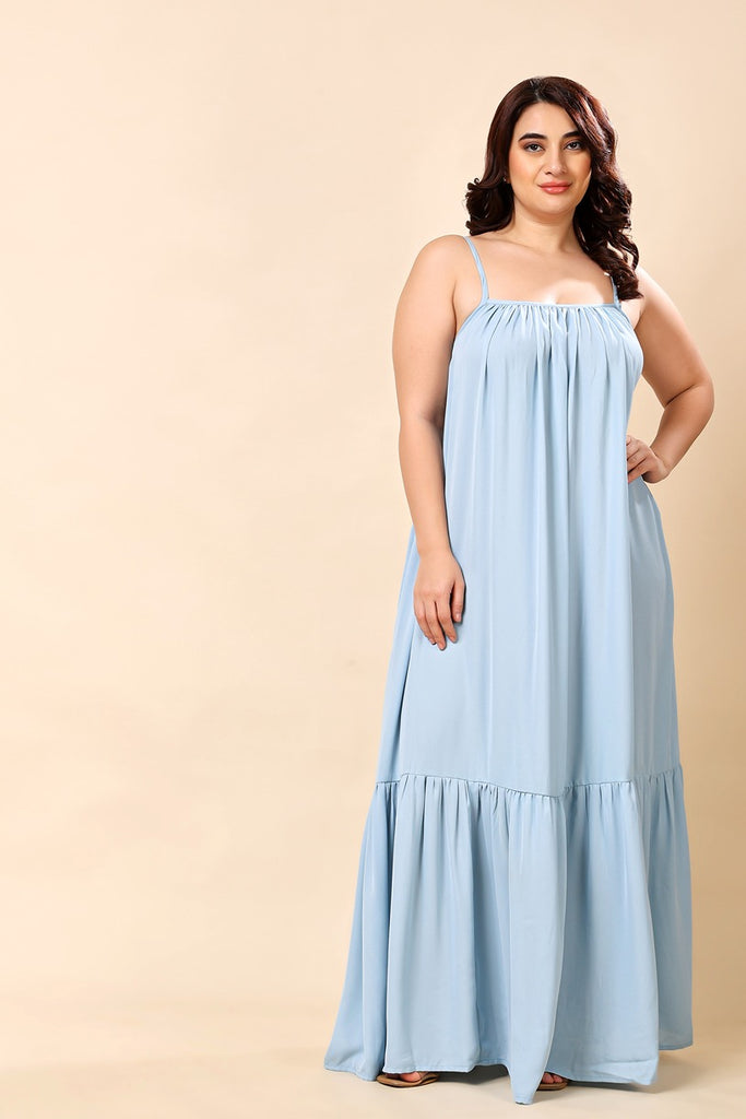 Model wearing Viscose Crepe Maxi Dress with Pattern type: Solid-13