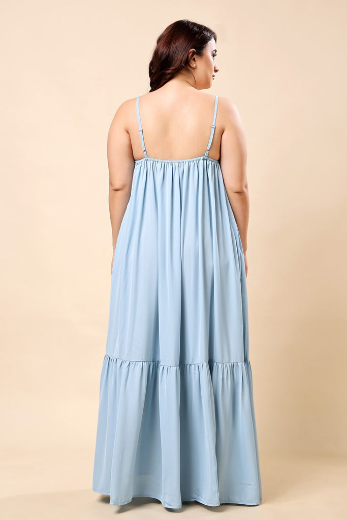Model wearing Viscose Crepe Maxi Dress with Pattern type: Solid-14