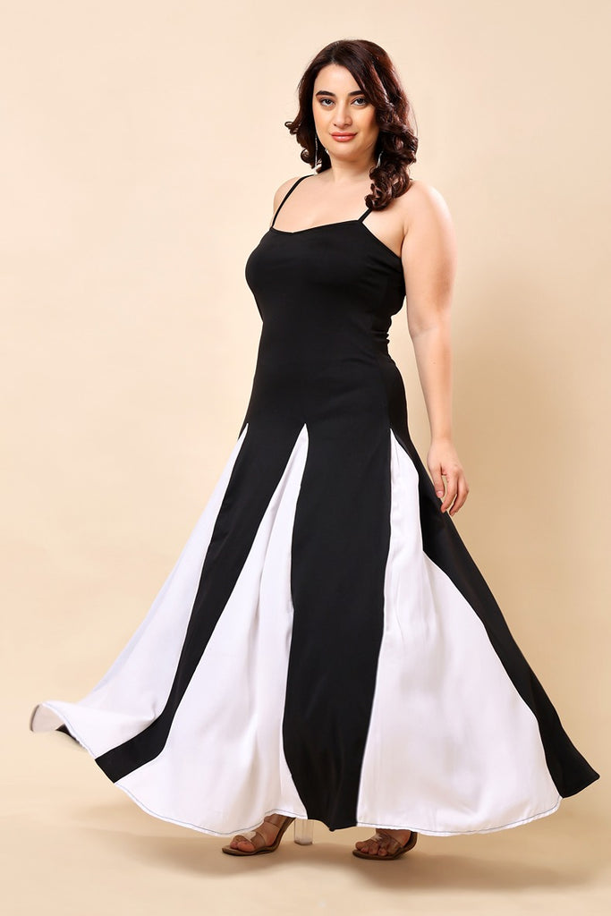 Model wearing Poly Lycra Maxi Dress with Pattern type: Solid-2