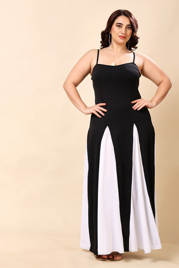 Model wearing Poly Lycra Maxi Dress with Pattern type: Solid-5